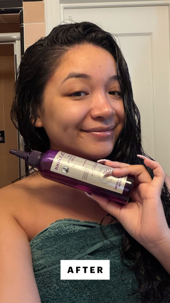 Allure social media manager Bianca Richards applying the Dr. Groot Scalp Barrier Boost Oil in Serum