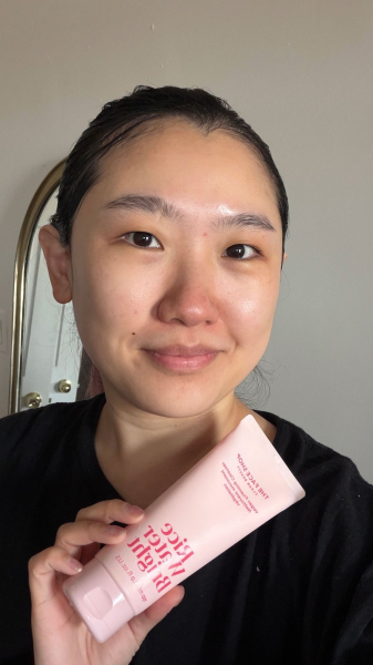 A selfie of Allure commerce editor Sarah Han after using The Face Shop Rice Water Bright Foaming Cleanser